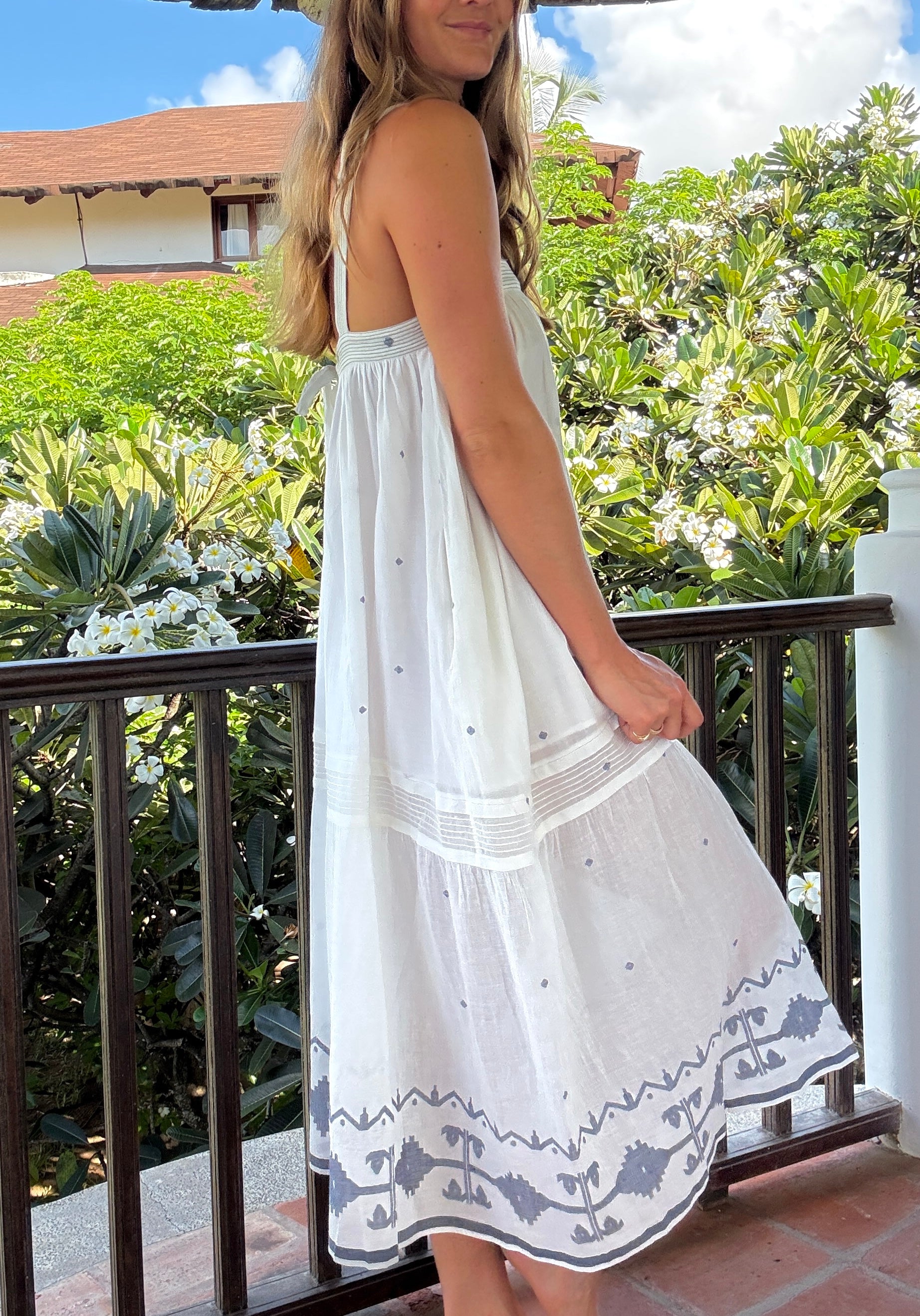 The Shanti Dress ↠ White & Indigo Blue