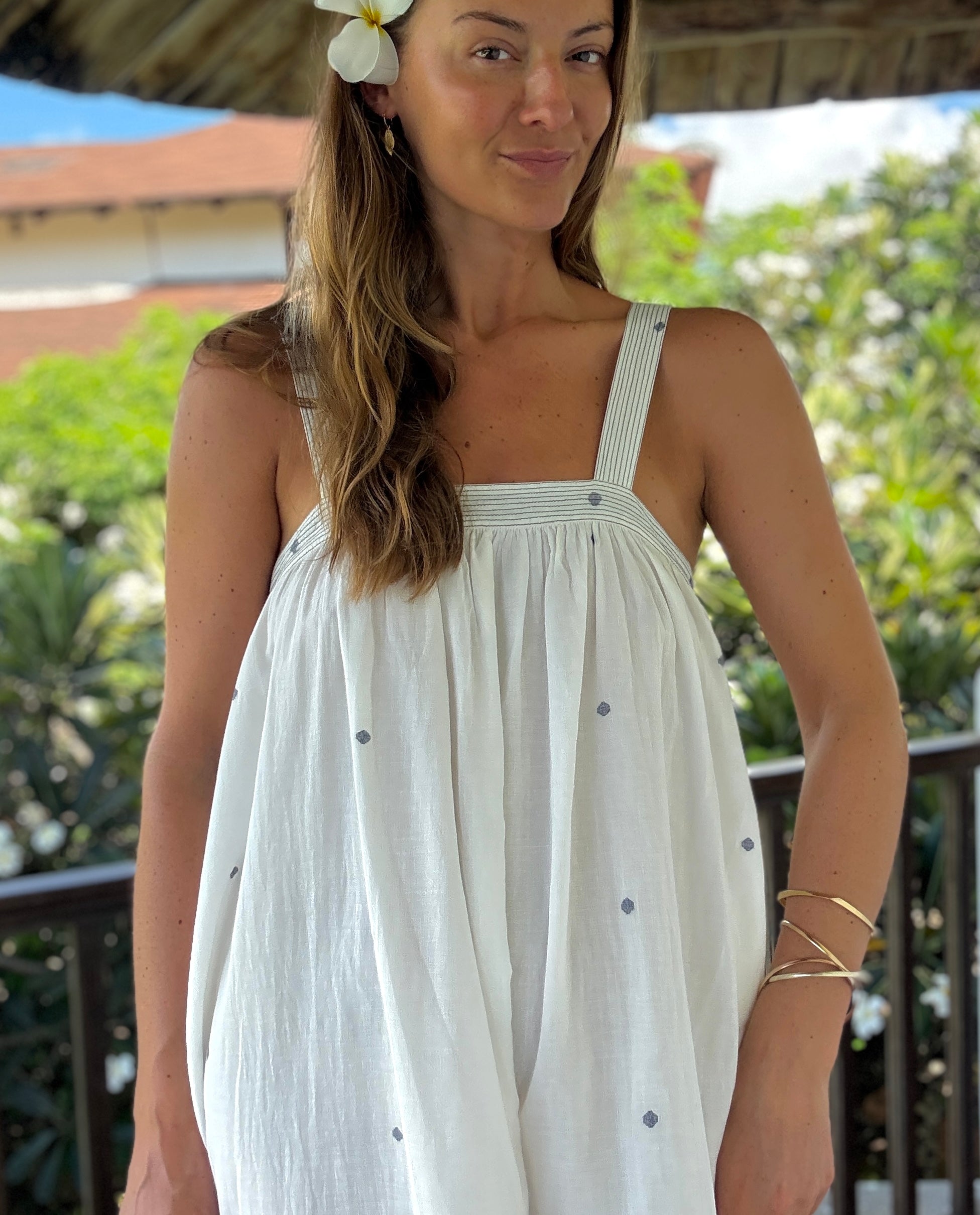 The Shanti Dress ↠ White & Indigo Blue
