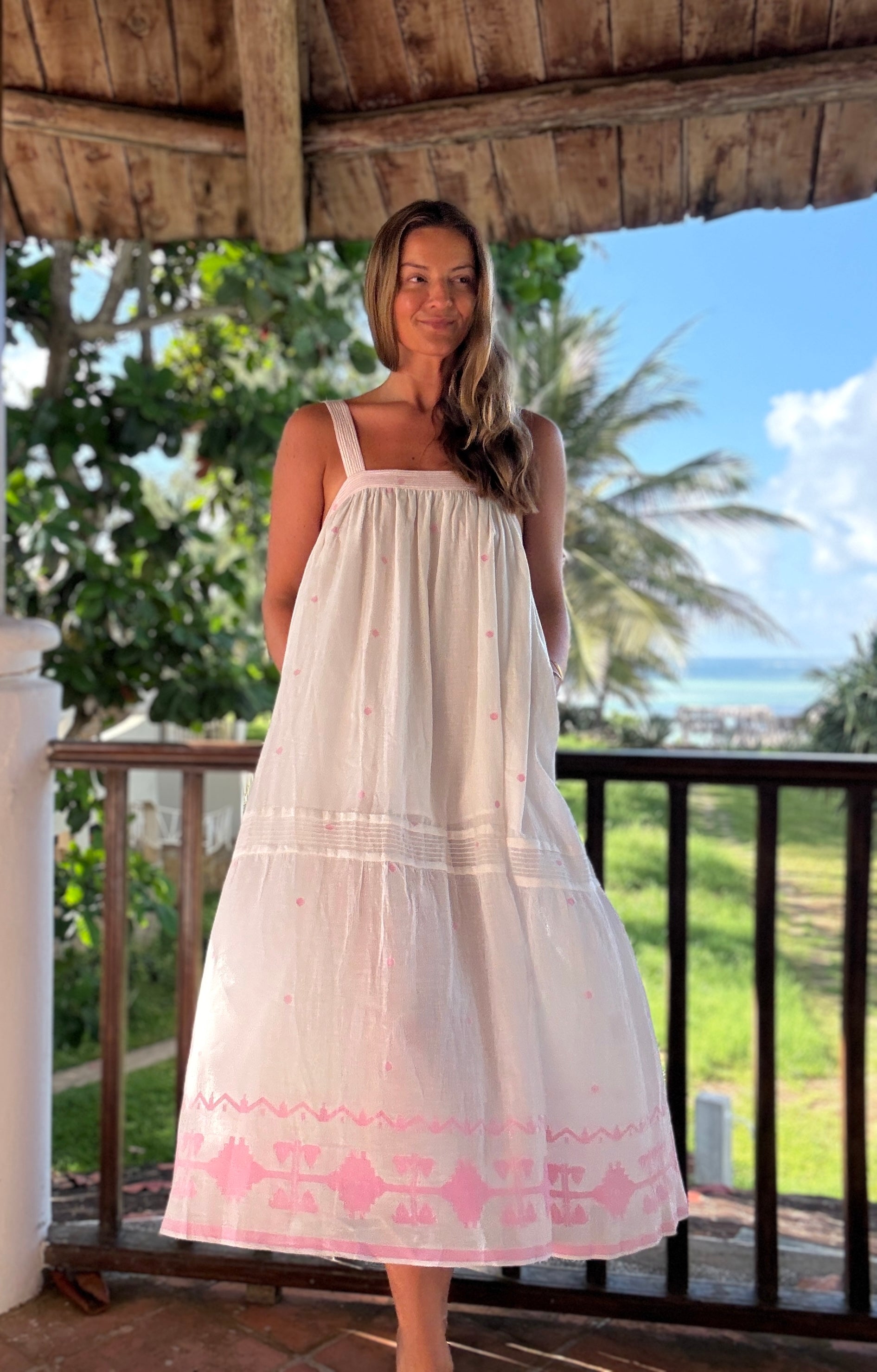 The Shanti Dress ↠ White & Pink