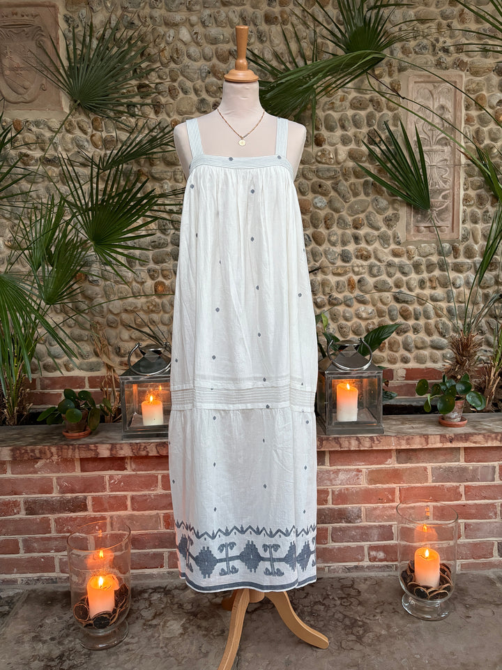 The Shanti Dress ↠ White &amp; Indigo Blue