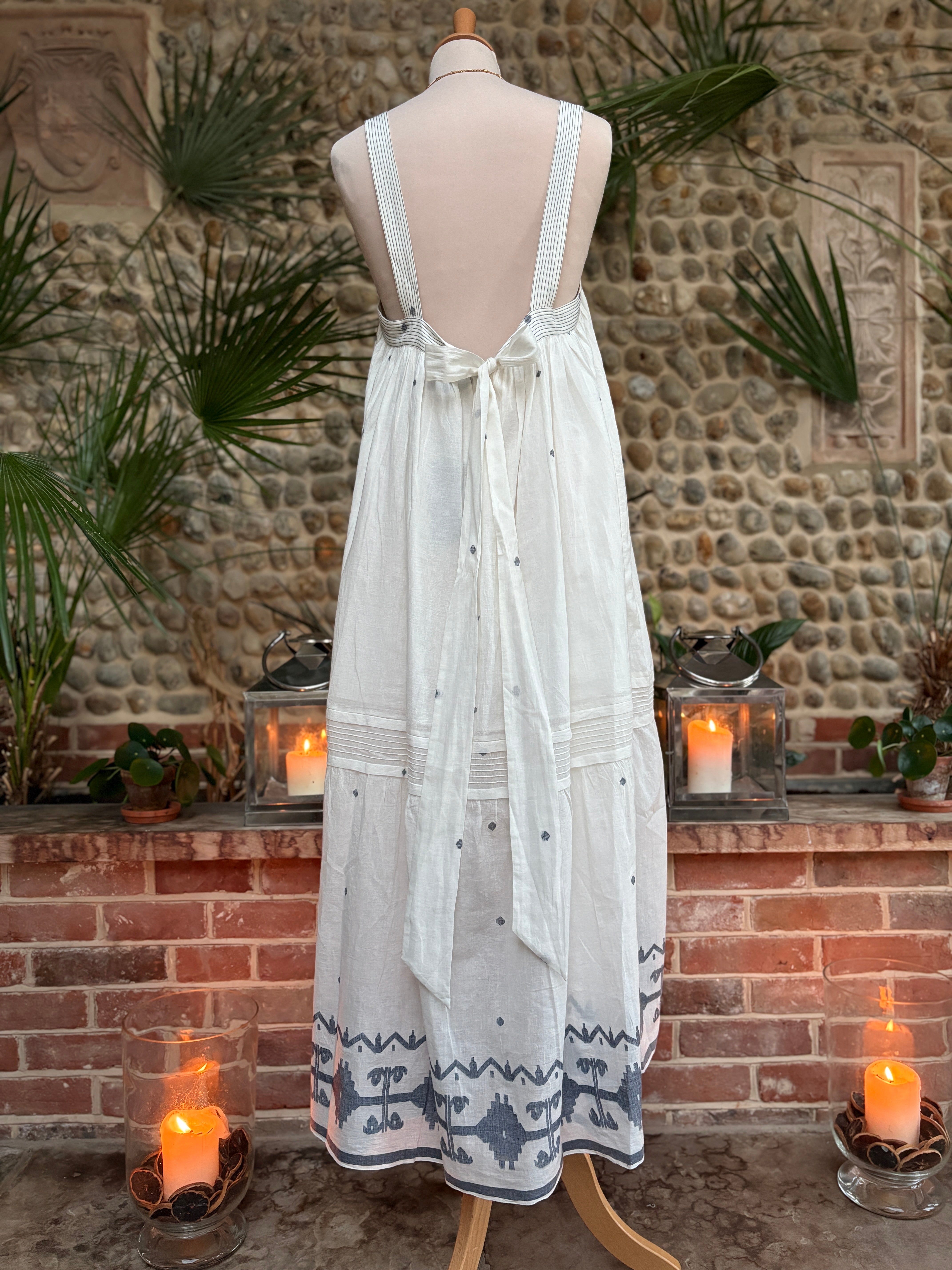 The Shanti Dress ↠ White & Indigo Blue