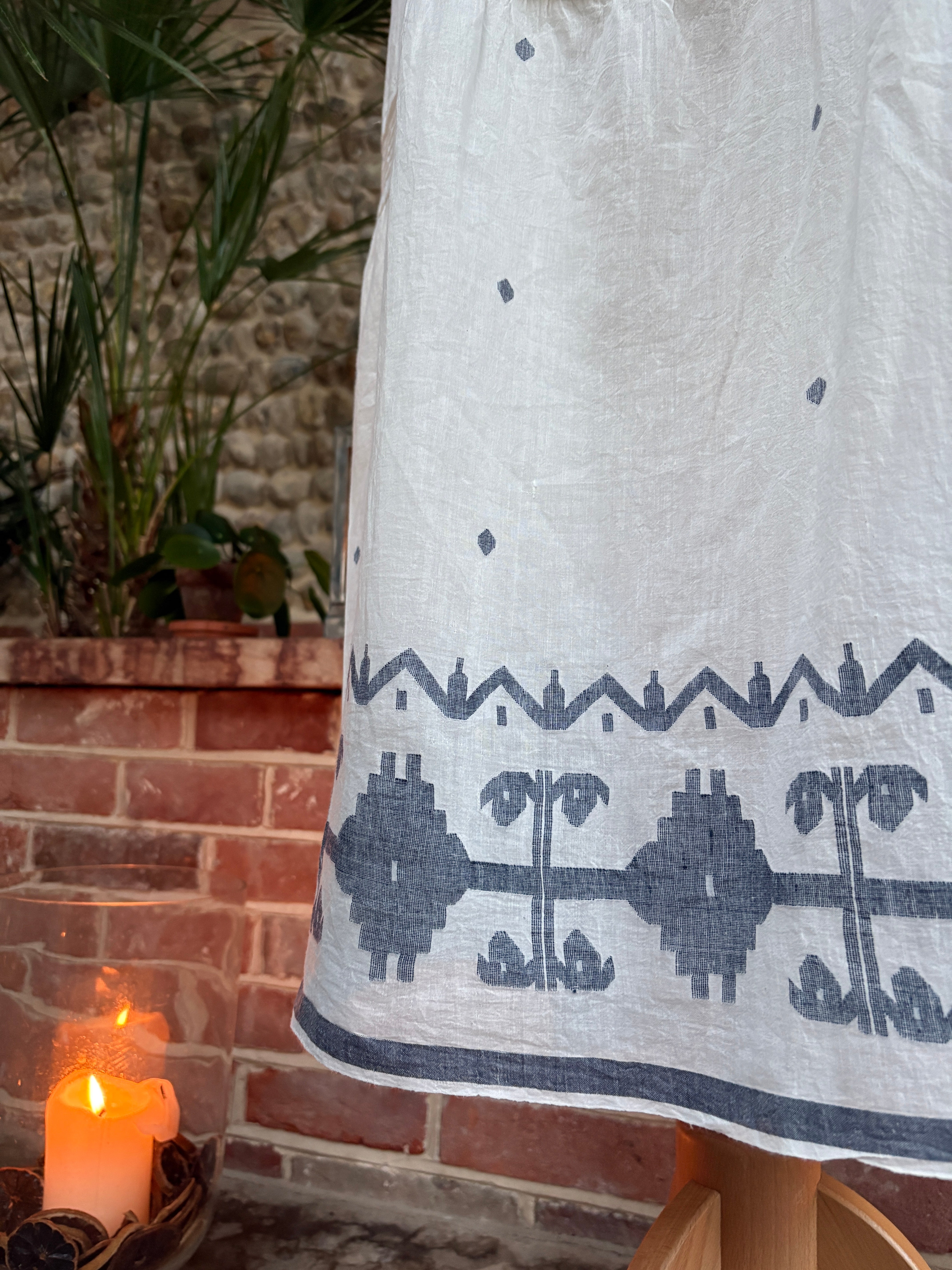 The Shanti Dress ↠ White & Indigo Blue