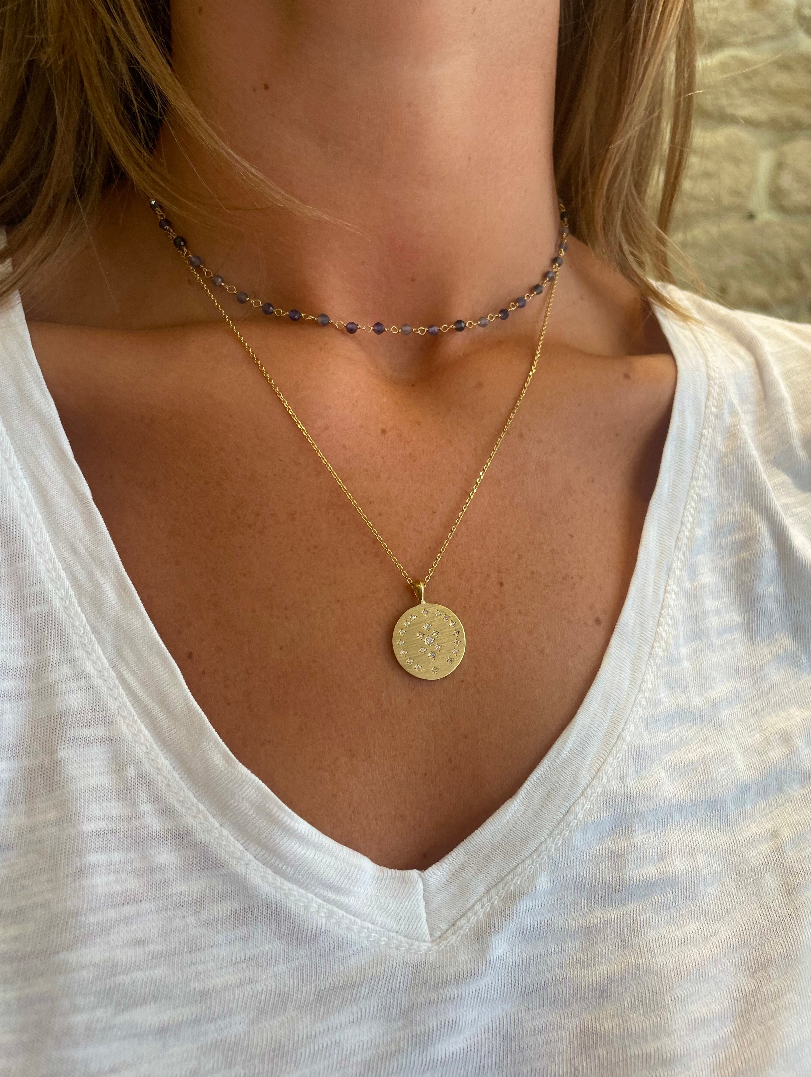 wrap around necklace layering necklace gold plated iolite chain with pendant hanka in
