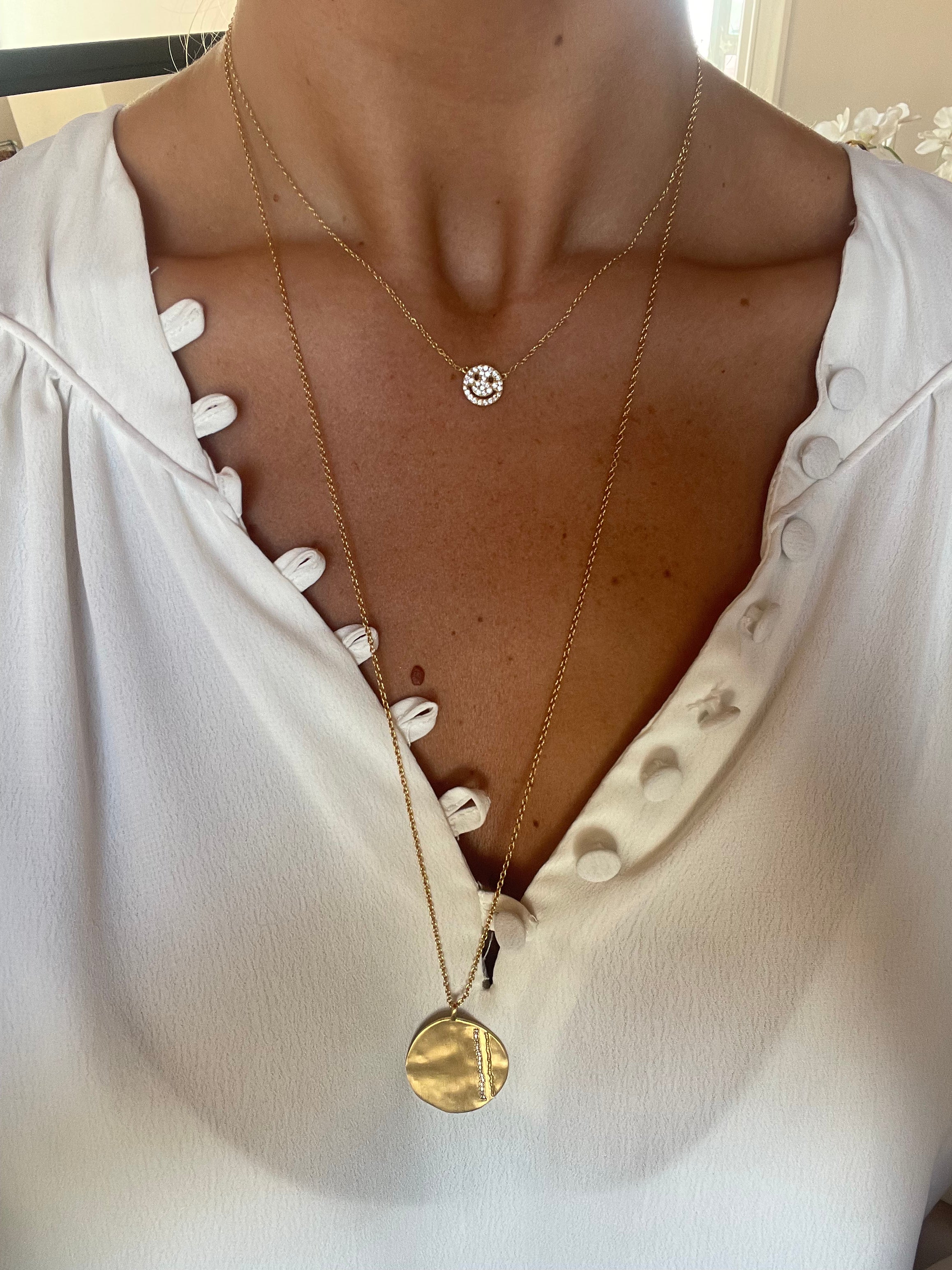 smiley short necklace and long janis necklace louise hendricks layering necklaces