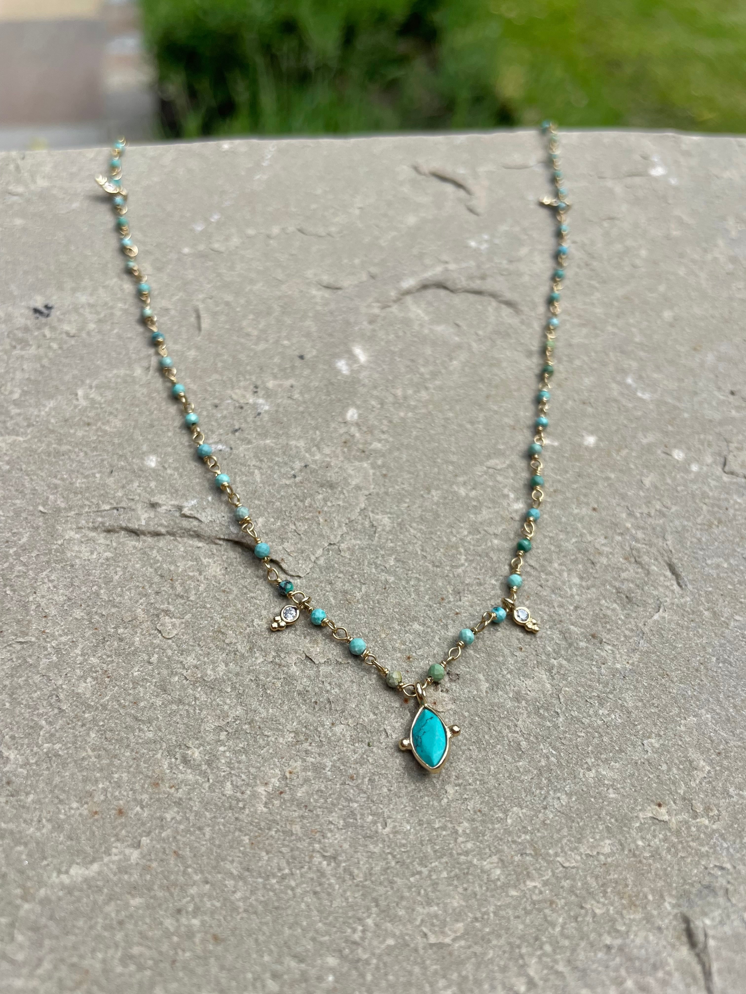 delicate turquoise and gold plated necklace