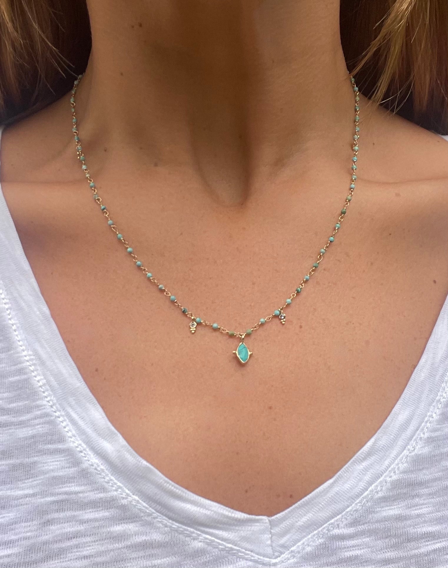 delicate turquoise and gold plated necklace