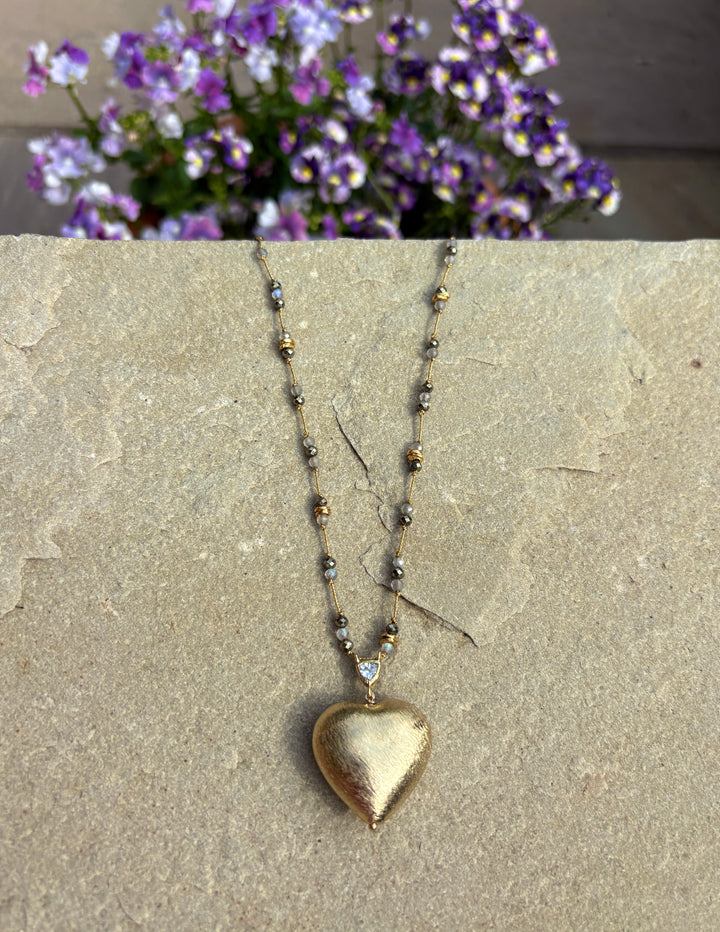 The Ubud Necklace ↠ Heart &amp; Pyrite/Labradorite