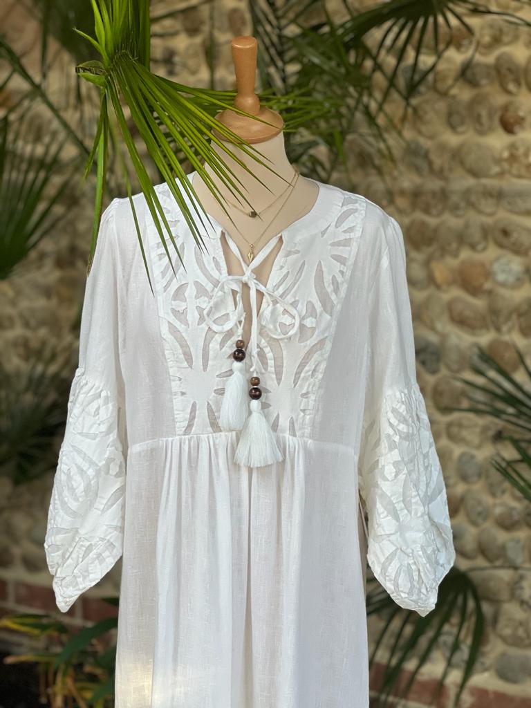 white maxi dress from pearl and caviar handmade in greece