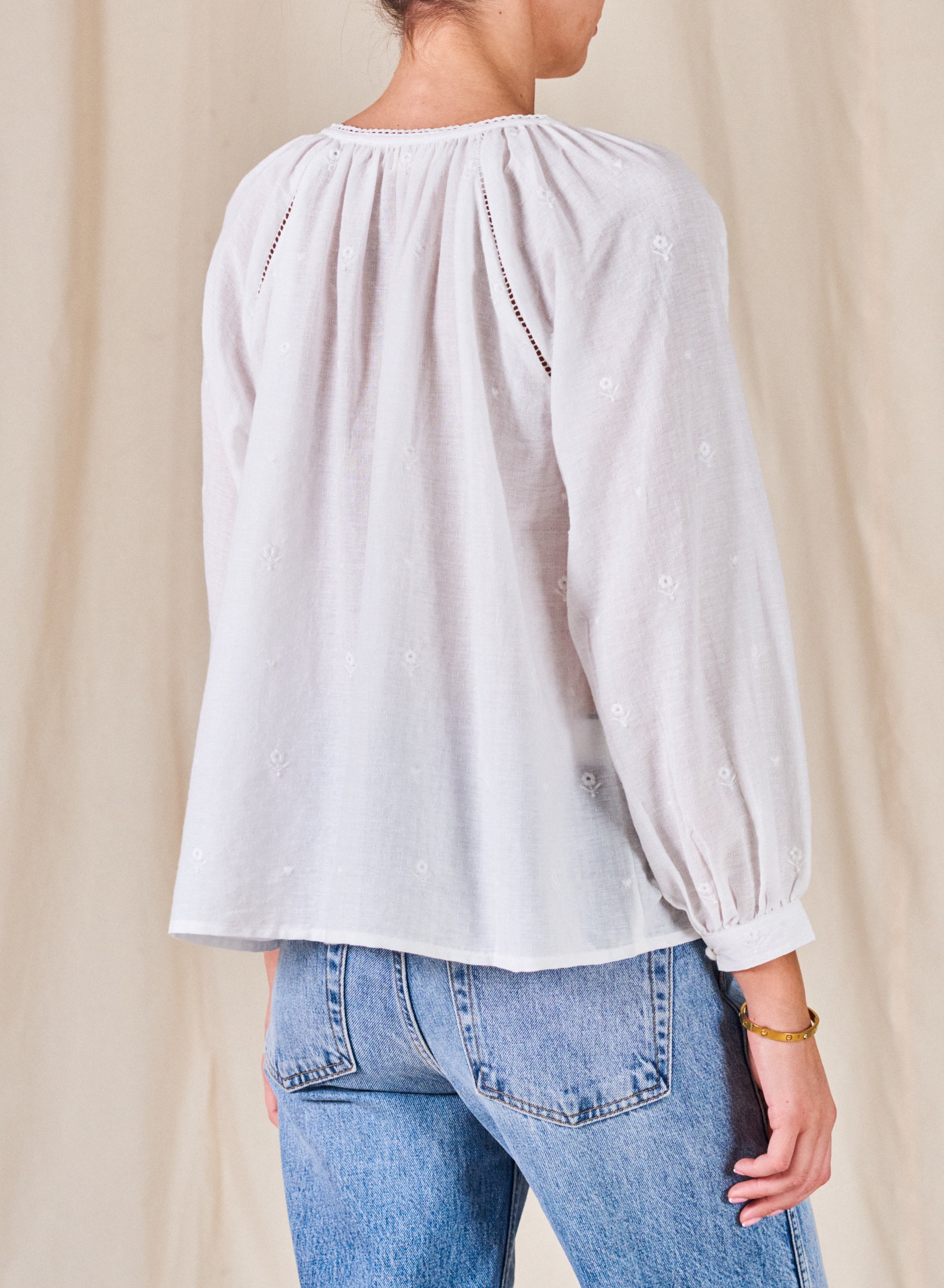 white cotton long sleeve top albi top in white MABE