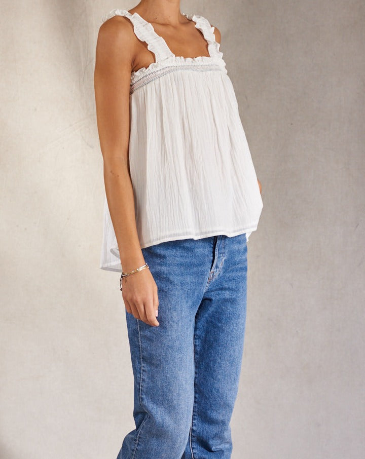 white cotton top vest with embroidery MABE romy top