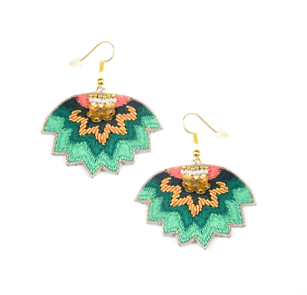 green embroidered earrings nahua madi earrings prairie