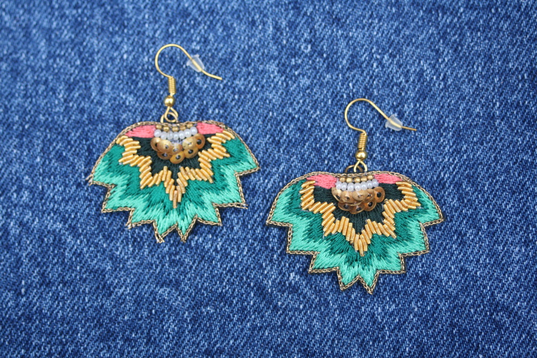 green embroidered earrings nahua madi earrings prairie
