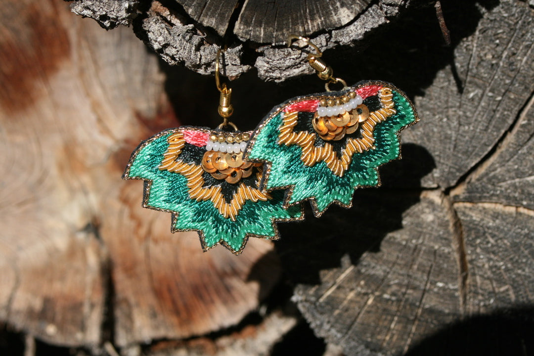 nahua madi earrings embroidered green earrings with gold hook