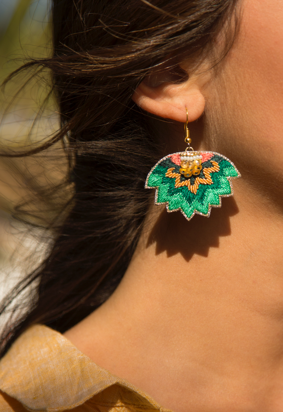 embroidered green earrings nahua madi earrings 