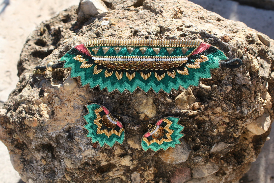 embroidered green jewellery nahua prairie collection
