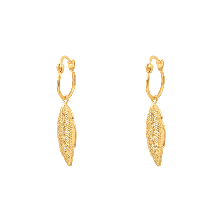 feather gold plated earrings white cubic zirconia