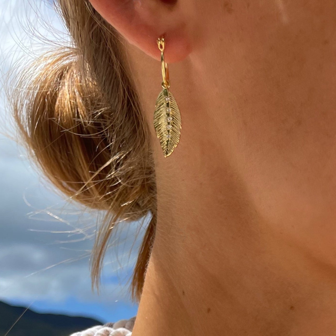 gold plated feather earrings  louise hendricks saule earrings 