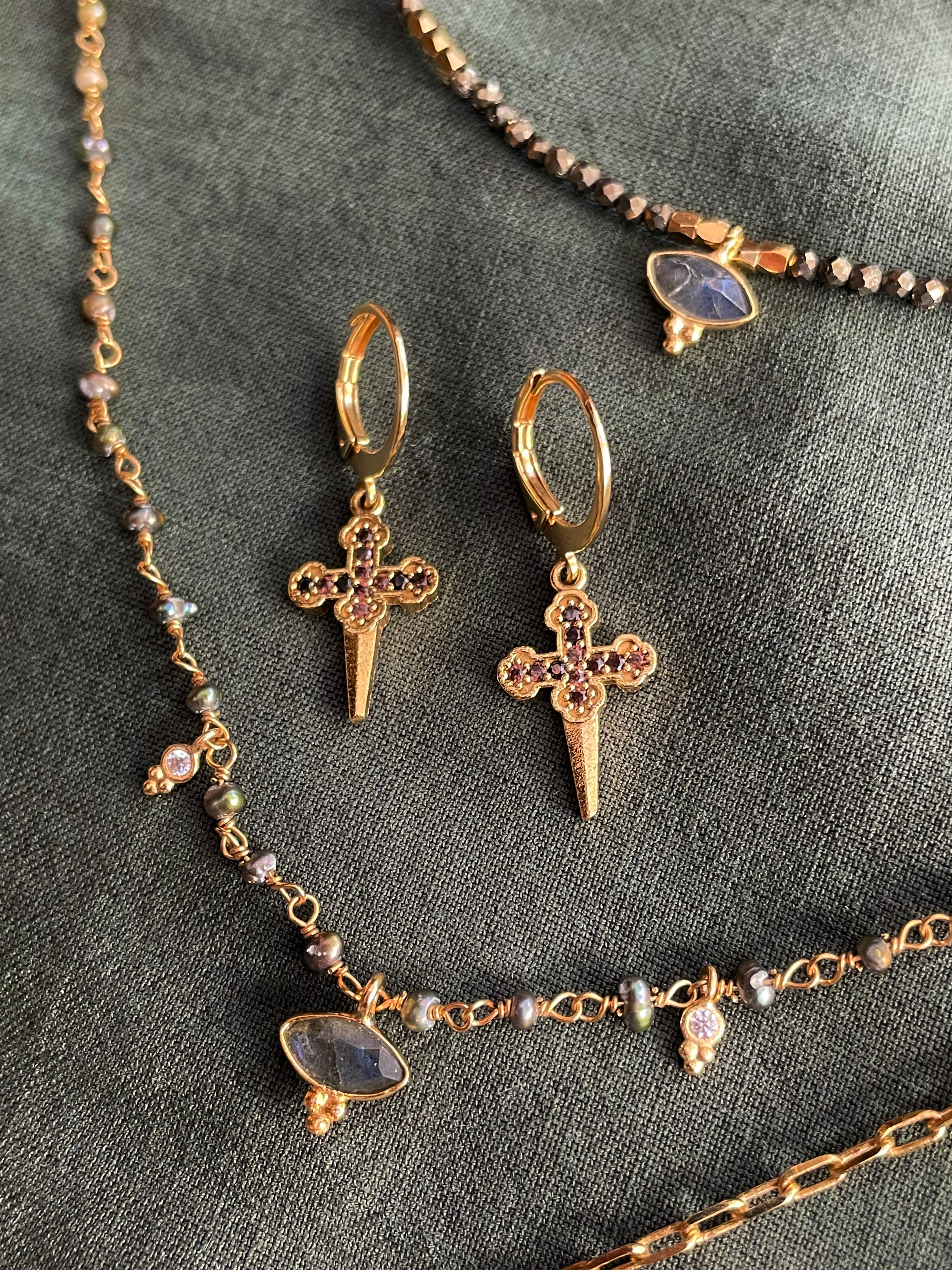 gold plated huggie earrings with cubic zirconia stone virginie berman
