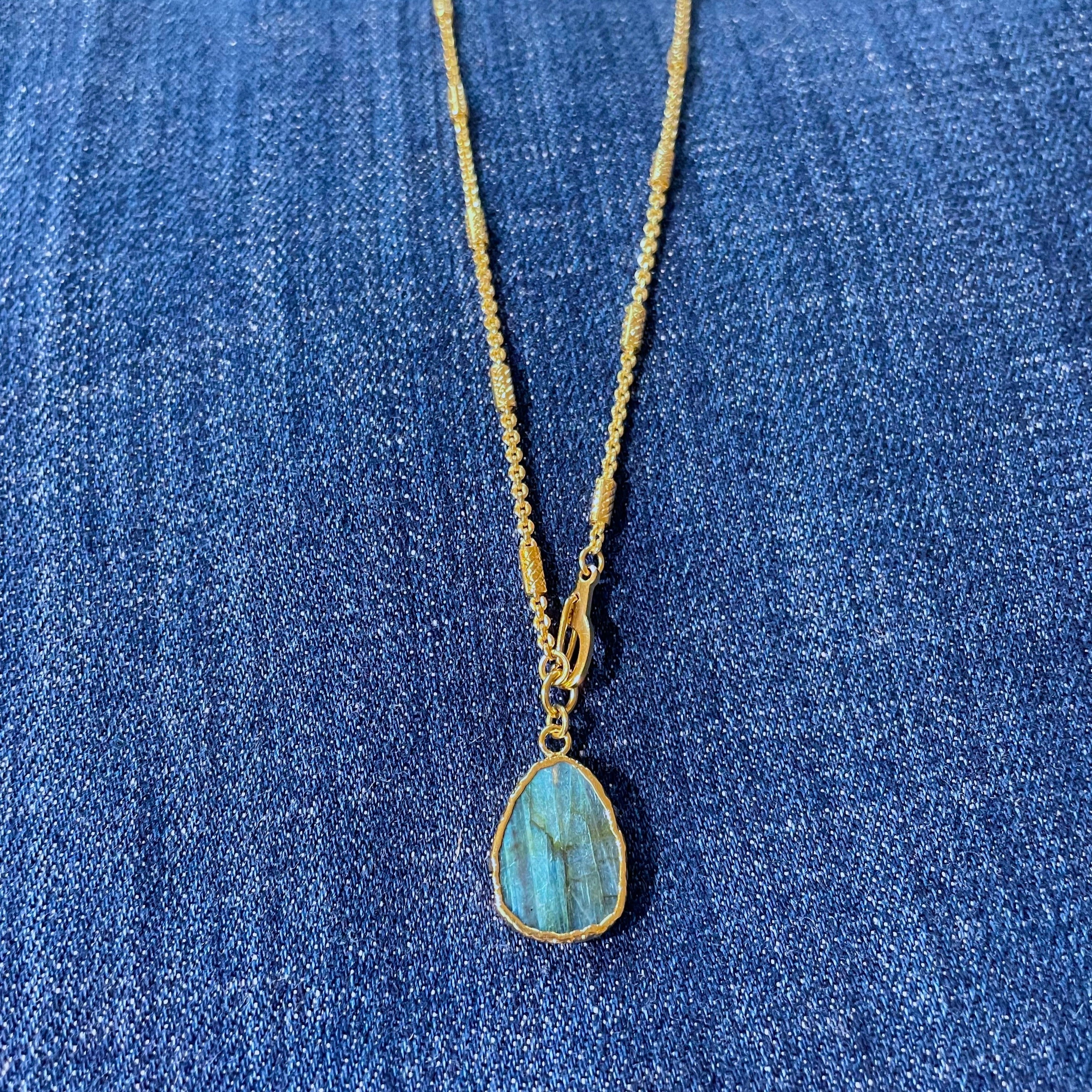 gold plated chain necklace with labradorite semi precious stone pendant hanka in layering necklaces